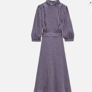 Zara Printed Midi Dress With Self Belt